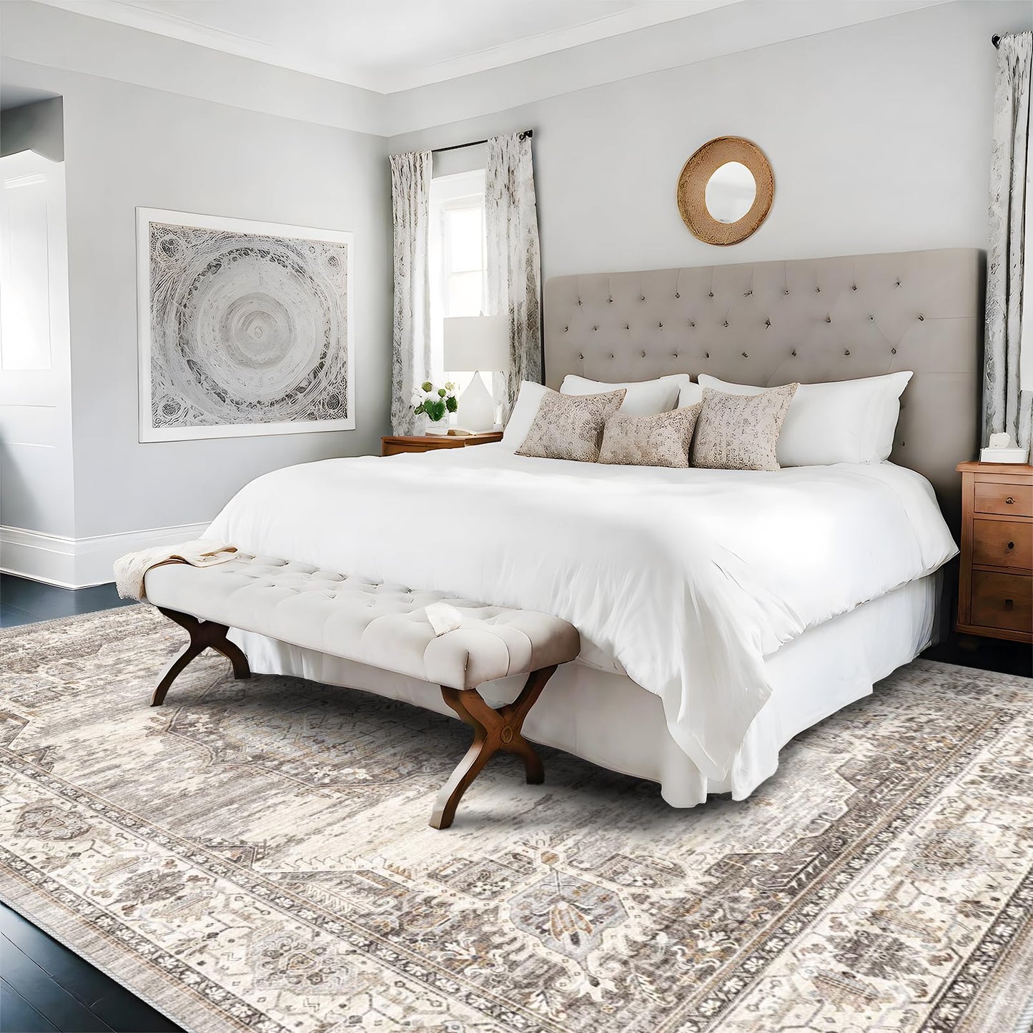 Area Rugs 9x12 Living Room：Machine Washable Rug - Soft Carpet for Bedroom - Waterproof Stain Resistant Vintage Distressed Area Rug 9'x12' Beige