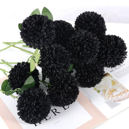 Hananona 12 Pcs Artificial Chrysanthemums Flowers Ball Flower, Fake Mums Flowers Black Silk Plants for Ghothic Home Decor Indoor Floral Arrangement Halloween Table Centerpiece (12, Black)