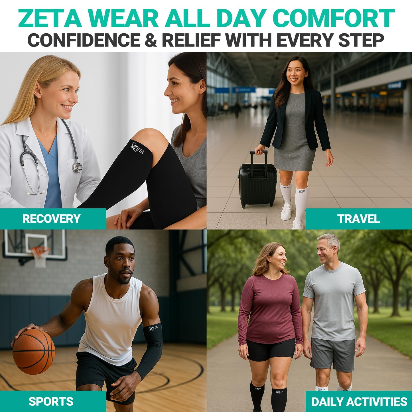 Zeta Wear Plus Size Support Leg Sleeve - Wide Calf Compression, Great for Travel & Flights, Women Love Its Amazing Fit, Cotton-Rich Comfort & Soothing Relief, 1 Pair, 3XL, Nude