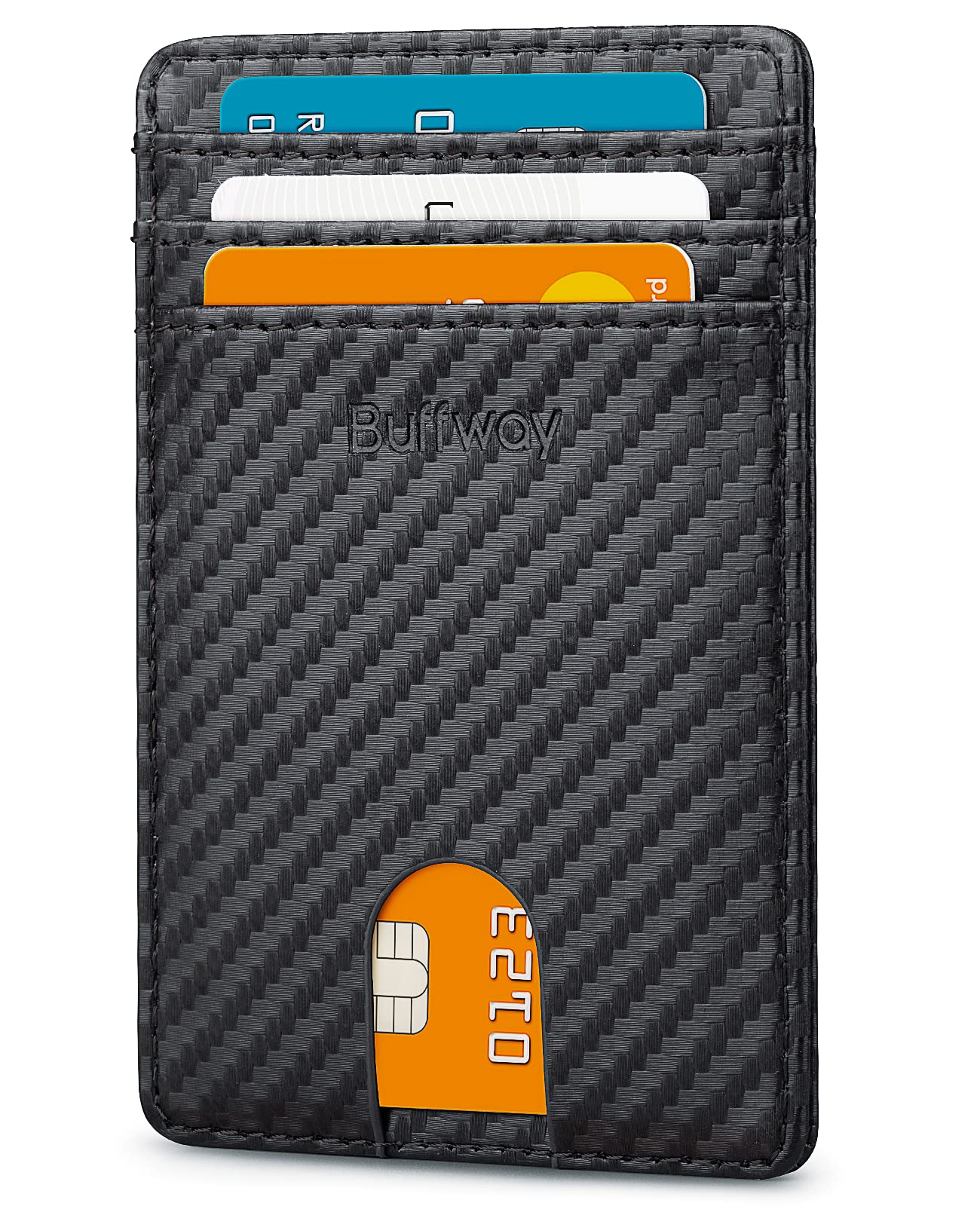 Buffway Mens Slim Wallet, Minimalist Thin Front Pocket Leather Credit Card Holder with RFID Blocking for Work Travel - Atlanta Black