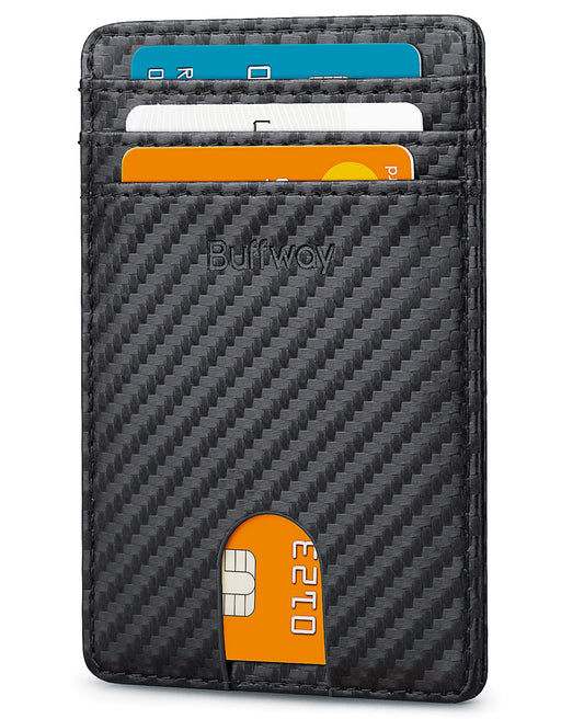 Buffway Mens Slim Wallet, Minimalist Thin Front Pocket Leather Credit Card Holder with RFID Blocking for Work Travel - Atlanta Black