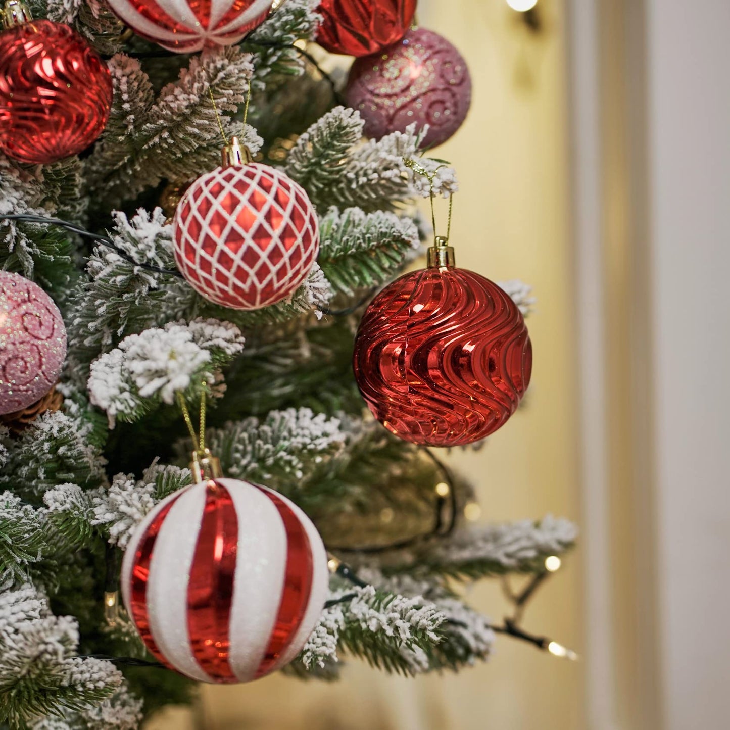 Christmas Ball Ornaments Set Assorted Shatterproof Ornaments 63 PCS Shaped Styles Xmas Tree Holiday Decorative,Red