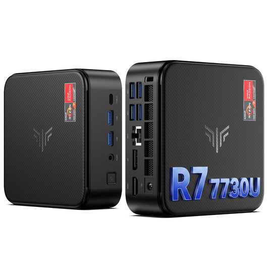 KAMRUI E3B Mini Gaming PC Windows 11 pro, AMD Ryzen 7 7730U (Upgraded 7640HS/7430U), 32GB RAM 1TB M.2 SSD Desktop Computers, 4K Triple Display/Type-C/WiFi6/BT5.2 for Gaming | Business | Home | Office