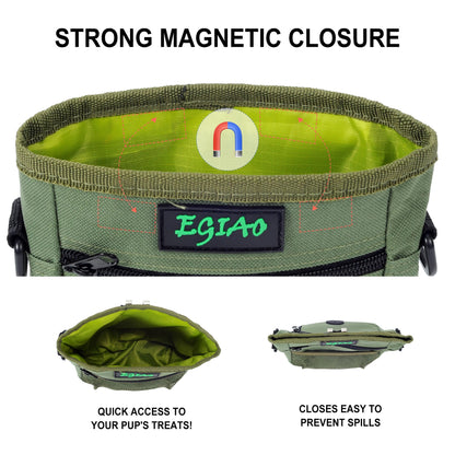 Dog Treat Pouch with Collapsible Dog Bowl, Training Clicker and Poop Bags, Treat Pouches for Pet Training, Magnetic Closure, Built-in Poop Bag Dispenser, Waist Belt Clip, Puppy Treat Bag - Green