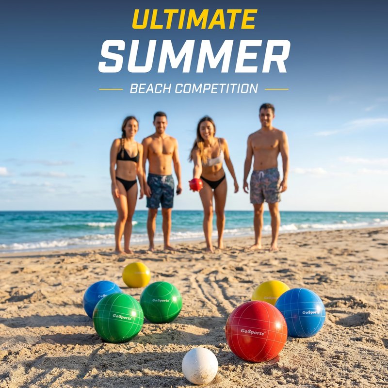 GoSports 90 mm Backyard Bocce Set with 8 Balls, Pallino, Case and Measuring Rope - Made from Premium Resin