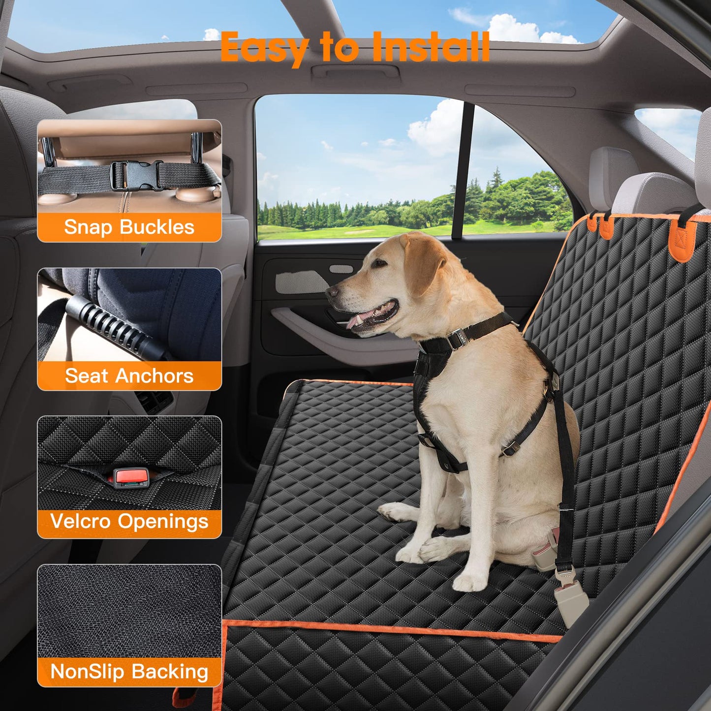 JOEJOY Dog Car Seat Cover - Waterproof Back Seat Cover for Dogs, Non-slip & Scratch Proof Car Seat Cover for Dogs, Easy to Clean Car Back Seat Cover Universal fits SUVs Cars