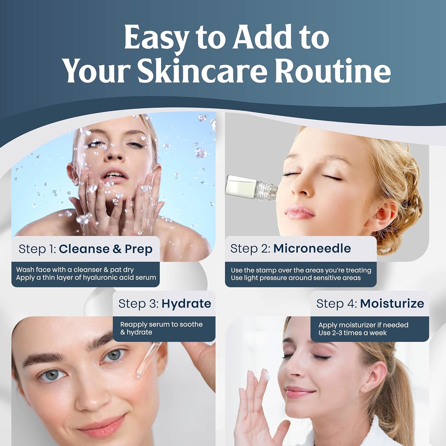 Microrevive Titanium Micro Infusion Facial System - Home Microneedling Kit with Collagen-Stimulating Derma Stamp & Premium Hyaluronic Acid Serum - Set Includes 1 Serum, 1 Applicator & 1 Dropper