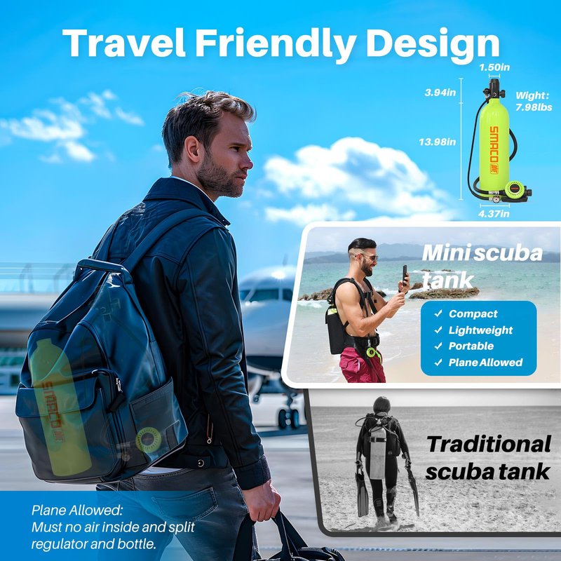 SMACO S700 Plus Mini Scuba Tank 1.9L Portable Diving Tank Reusable Pony Bottle for Underwater Exploration Lung Air Tank Kit Diving Cylinder for Emergency Rescue Boat Cleaning Backup Air Source