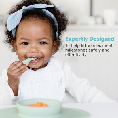 ezpz Tiny Spoon (2 Pack in Sage) - 100% Silicone Baby Spoon for Baby Led Weaning + Purees - 6 Months + - Designed by a Pediatric Feeding Specialist - Baby Essentials & Baby Gifts