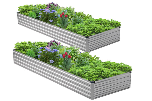 Henshwon 2PCS 12x3x1ft Galvanized Raised Garden Bed Kit,Metal Planter Box for Vegetables,Flowers,Herbs Durable Rust-Resistant Patio Gardening Beds,Silver