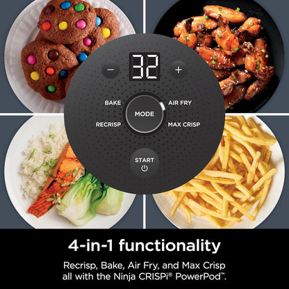 Ninja Crispi 4-in-1 Portable Glass Air Fryer Cooking System, 1500W, 4QT & 6-Cup TempWare Glass Containers with Storage Lids, Microwave, Freezer & Dishwasher Safe, Cyberspace Gray, FN101GY