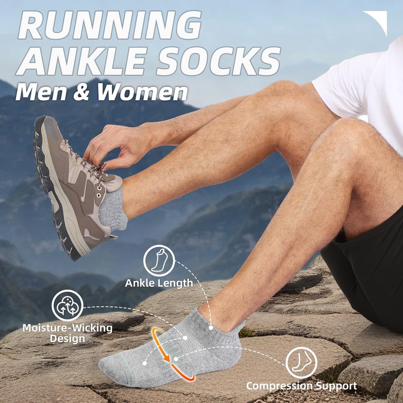 Lapulas Merino Wool Ankle Hiking Running Socks for Men Women Breathable Compression Thick Athletic No Show Socks 6 Pairs