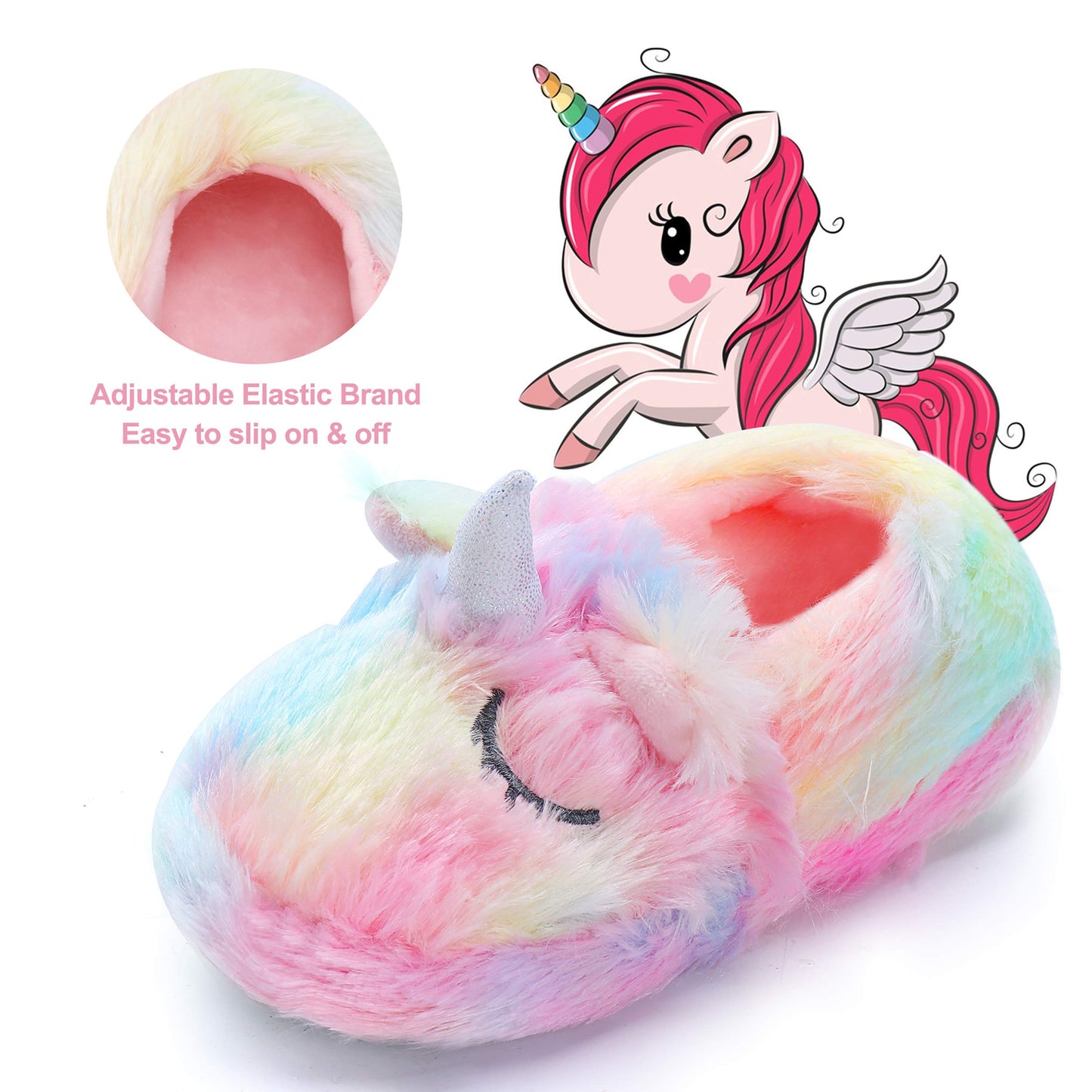 Dream Bridge Girls Boys Slippers Kids Unicorn Plush Warm Slipper Anti Slip Soft Winter House Shoes for Indoor Outdoor Activities,Pink Unicorn,8.5/9 UK Child