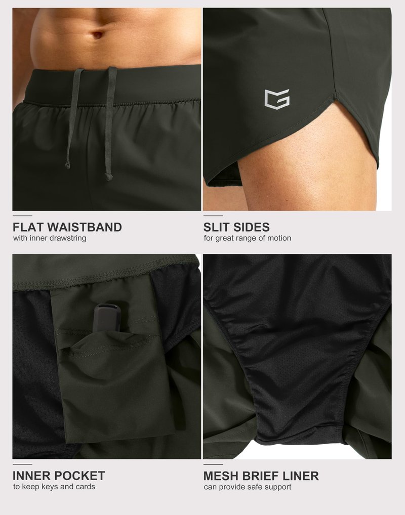 G Gradual Running Shorts for Men 3 Inch Lighweight Quick Dry Workout Gym Athletic Jogging Shorts with Inner Key Pocket, Olive Green, X-Large