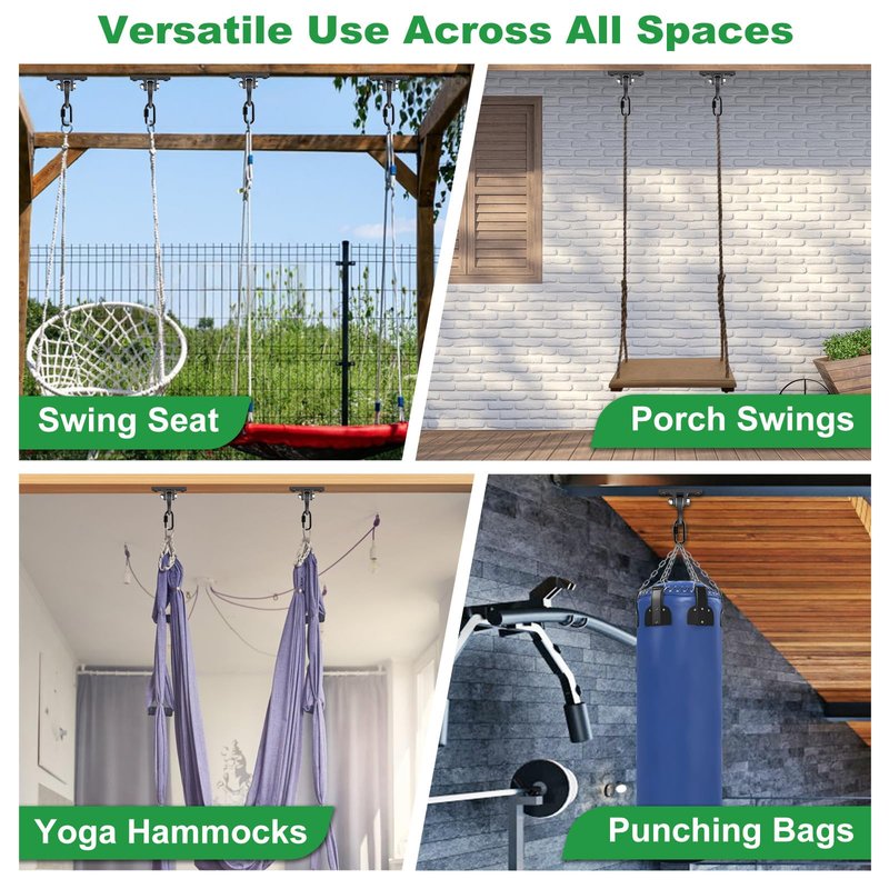 SELEWARE Heavy Duty Black Swing Hangers, 2400LB Capacity One-Piece Cast Iron Porch Swing Hangers Kit with Screws for Wooden Sets Porch Patio Playground Yoga Hammock Chair Indoor & Outdoor Use, 2 Pack