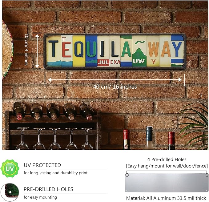 Tequila Way Metal Sign – All-Aluminum Retro Wall Decor for Home Bar, Patio Party, Poolside or Pub, Fun Gift for Tequila Lovers – 16 x 4 Inch