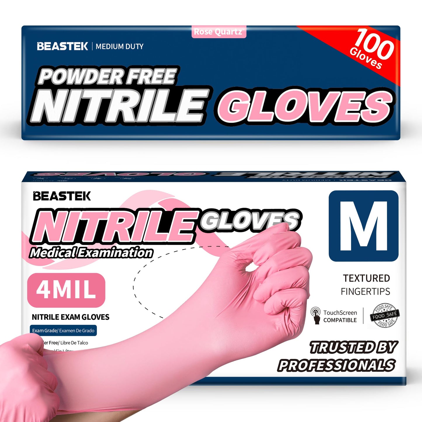 Beastek Nitrile Disposable Gloves, 4 mil Powder-Free Latex-Free Medical Food Grade Cleaning Esthetician Glove, 100 Pcs (Medium)