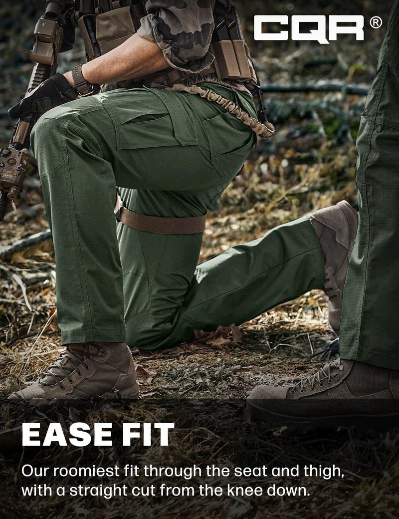 CQR Men's Tactical Pants, Water Resistant Ripstop Cargo Pants, Lightweight EDC Work Hiking Pants, Outdoor Apparel, Raider Green Kelp, 44W x 32L