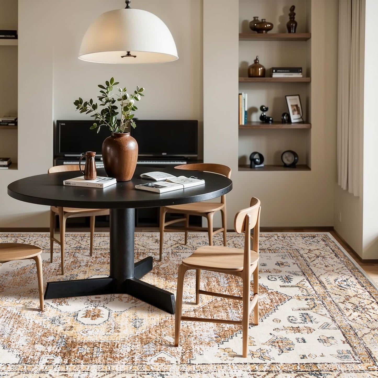 Lahome Rug for Living Room Machine Washable Area Rug 6x9 Boho Non Slip Bedroom Carpet Throw Ultra Thin Carpet for Dining Room, Farmhouse Neutral Print Soft Indoor Mat for Office Adelyn (Taupe, 6'x9')