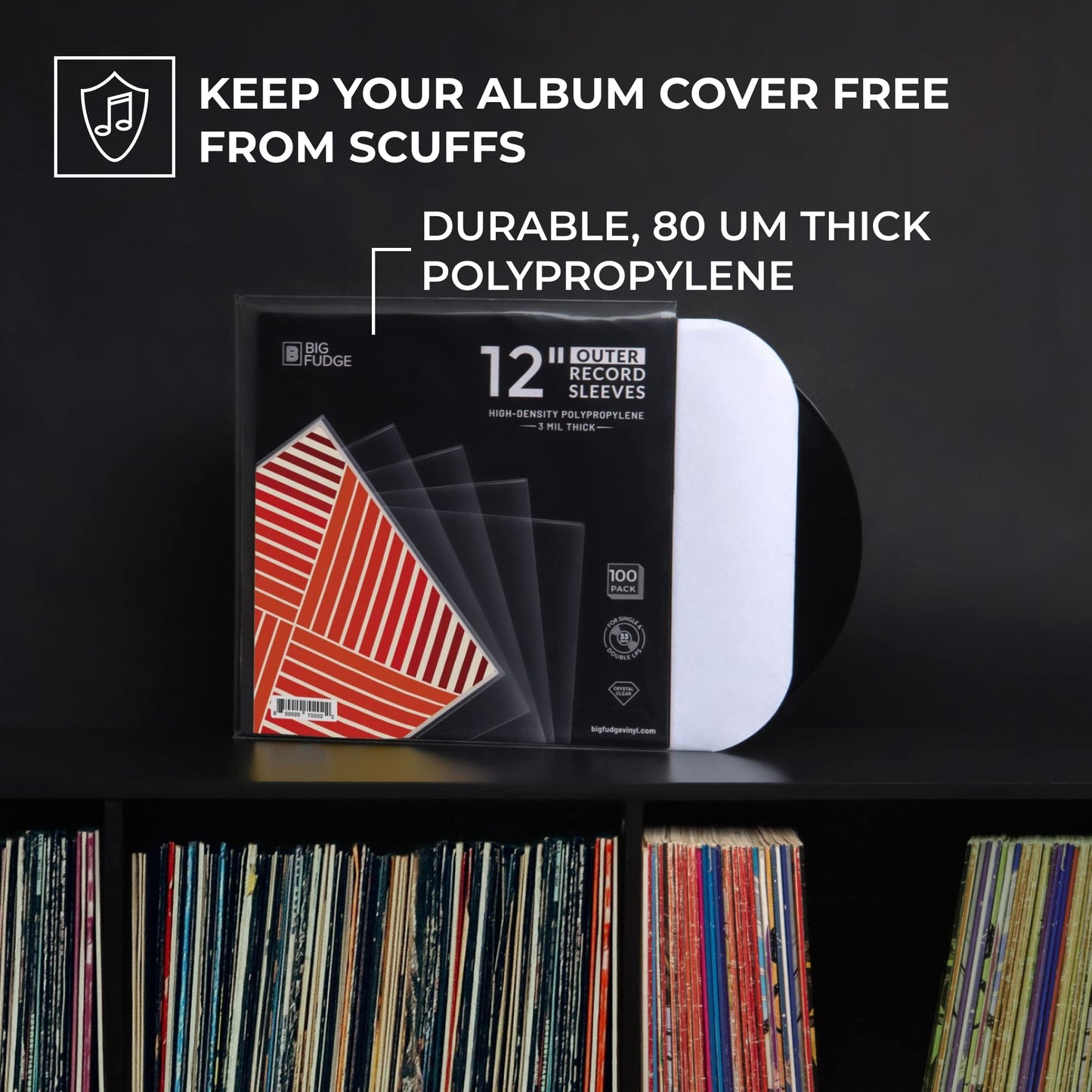 Big Fudge Vinyl Record Sleeves 100 x 12 LP - Durable & Wrinkle-Free Vinyl Outer Sleeves - Crystal Clear High-Density Polypropylene - 3 mil Thick, 12.75” x 12.75” - Fits Most Gatefolds Double LPs