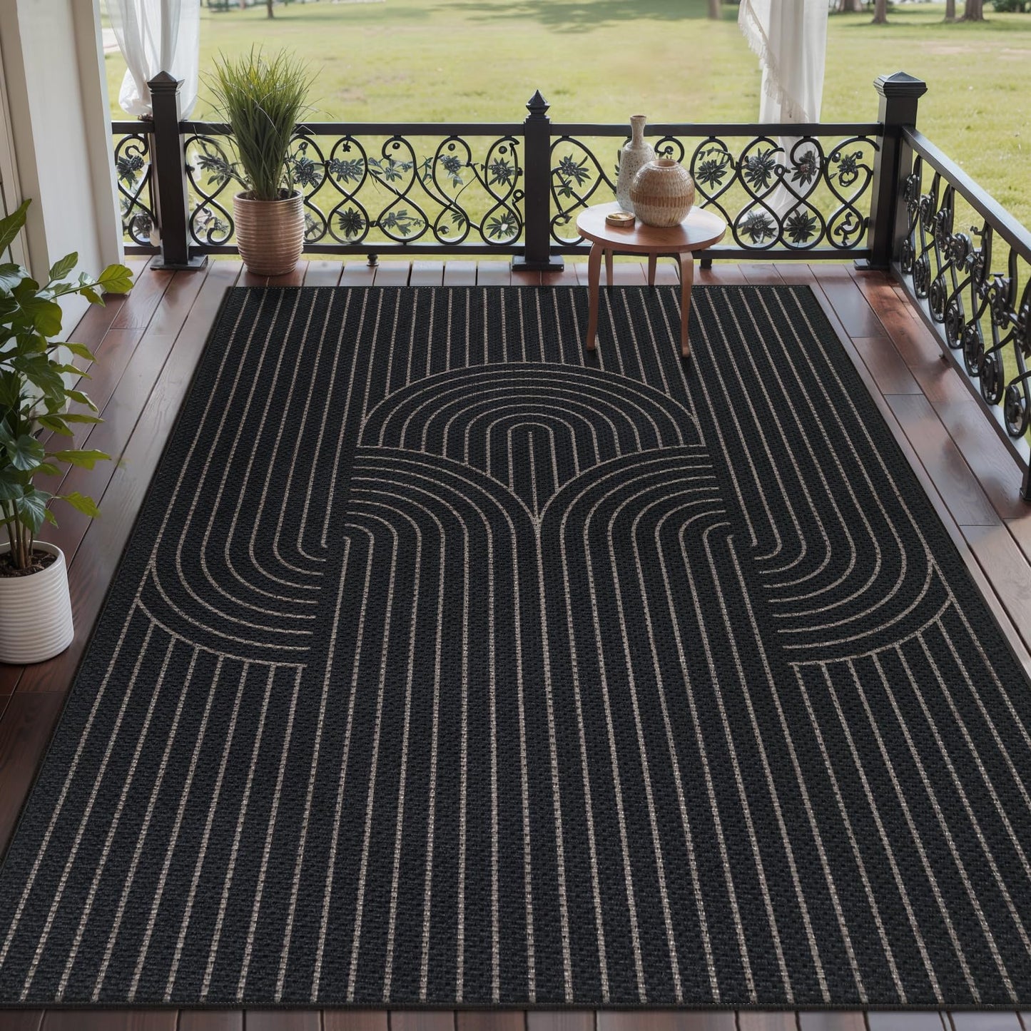 Tangsoo Modern Easy Jute 5x7 Area Rug for Living Room,Black Thin Washable Rug Non Slip Rubber Backing Indoor Outdoor Carpet,Farmhouse Throw Mat for Office Bedroom Backyard