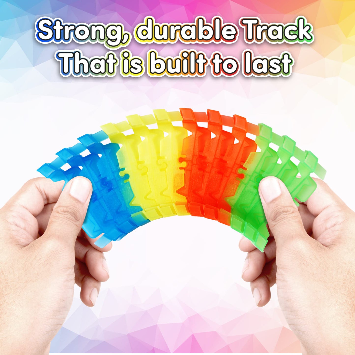 Create-A-Track Car Track Set - Race Track Toy With 220 Track Pieces & 2 Light Up Cars - Glow Tracks Racing Set For Boys or Girls
