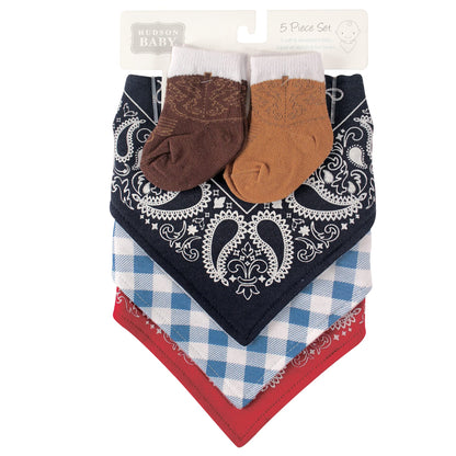 Hudson Baby Unisex Baby Cotton Bib and Sock Set, Cowboy, One Size