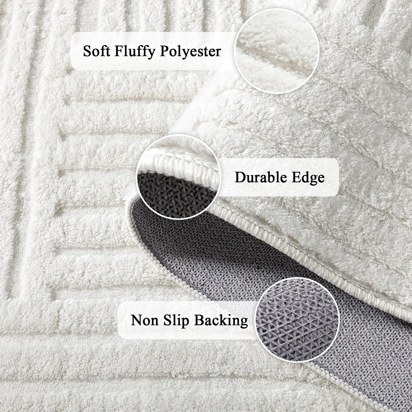 SHACOS Soft Cozy Fluffy Arch Pattern High Low Pile Runner Rugs 2'x6' Non Slip Washable Scandinavian Minimalist Rug Modern Geometric Arc Carpet for Living Room Bedroom Bathroom, Cream White