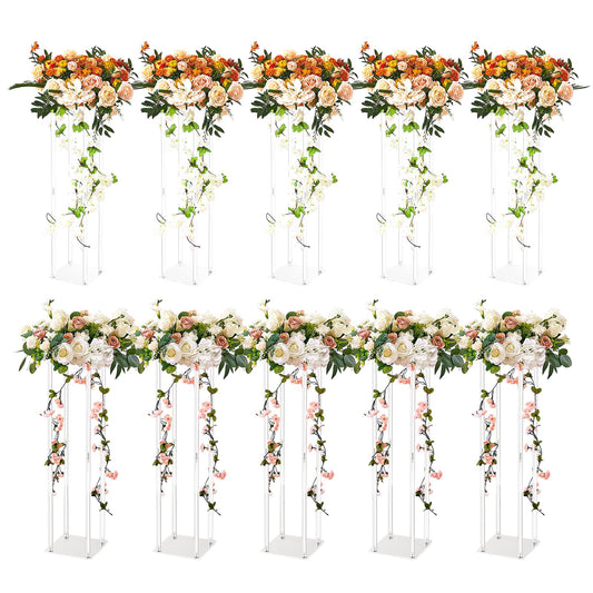 VEVOR 10PCS 23.6inch High Wedding Flower Stand, With Acrylic Laminate,Acrylic Vase Column Geometric Centerpiece Stands, Floral Display Rack for T-Stage Events Reception, Party Decoration Home