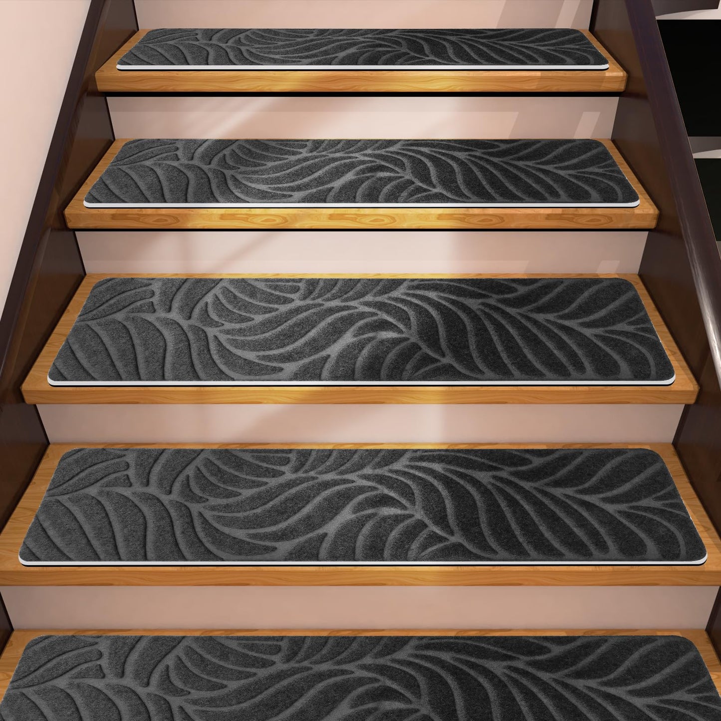 Demiwise 15 Pack Non Slip Stair Treads,8" X 30" Non Slip Carpet Stair Treads with Reusable Adhesive Rubber Backing,Staircase Step Treads Carpet Treads for Wooden Steps Indoor (Dark Gray)