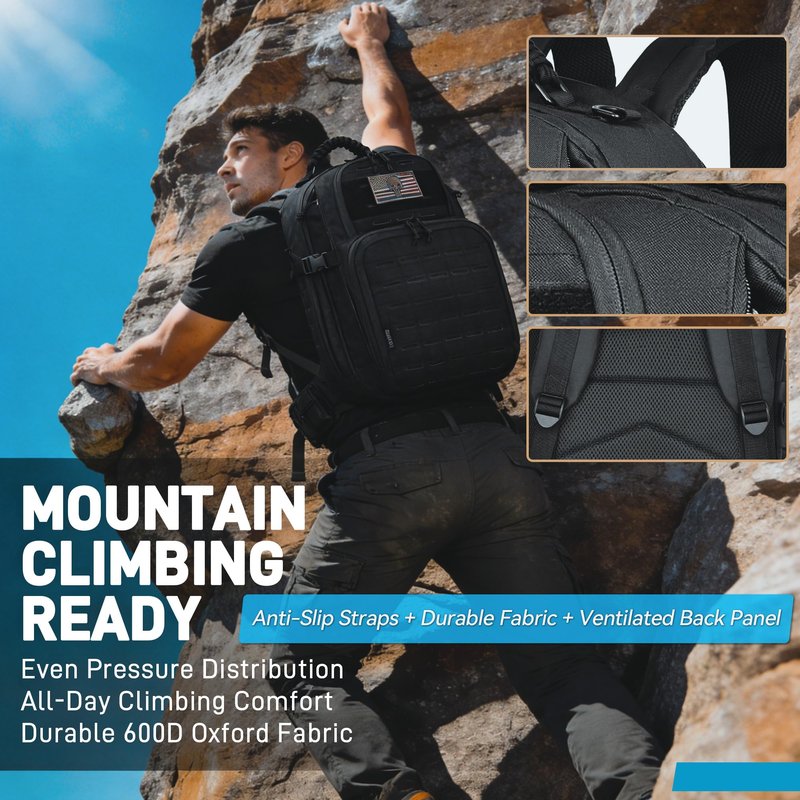 AZULDEZ Military Tactical Backpack for Men, Molle EDC Daypack Work Backpack for Trekking, Army 3 Days Assault Pack & Bug Out Bag with Water Bladder Compartment, Hiking Rucksack