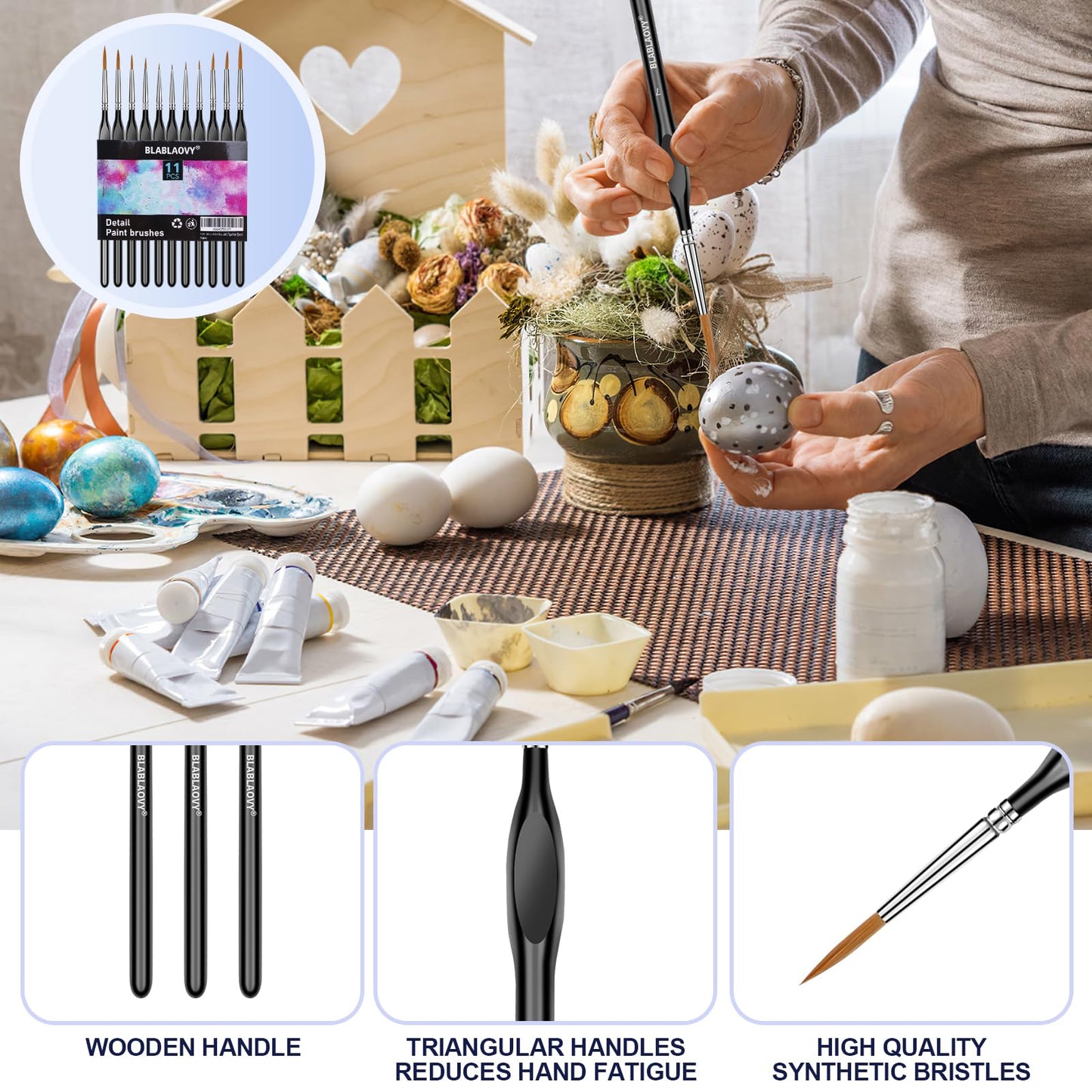 Detailing Paint Brush, 11 Pcs Miniature Paint Brushes with Triangular Handles, Art Paint Brushes for Acrylic Painting, Model, Face, Figurine, Watercolor, Oil, Paint by Numbers Kit for Adults