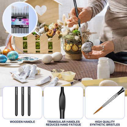 Detailing Paint Brush, 11 Pcs Miniature Paint Brushes with Triangular Handles, Art Paint Brushes for Acrylic Painting, Model, Face, Figurine, Watercolor, Oil, Paint by Numbers Kit for Adults