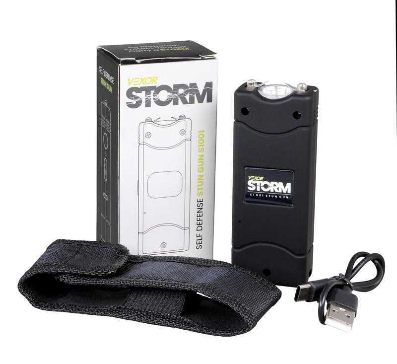 Vexor Storm Mini S1001 Personal Safety Device - Compact Rechargeable with LED Light - USB Charging - Pocket Size - Safety Lock - Includes Training Guide, Steel Gray