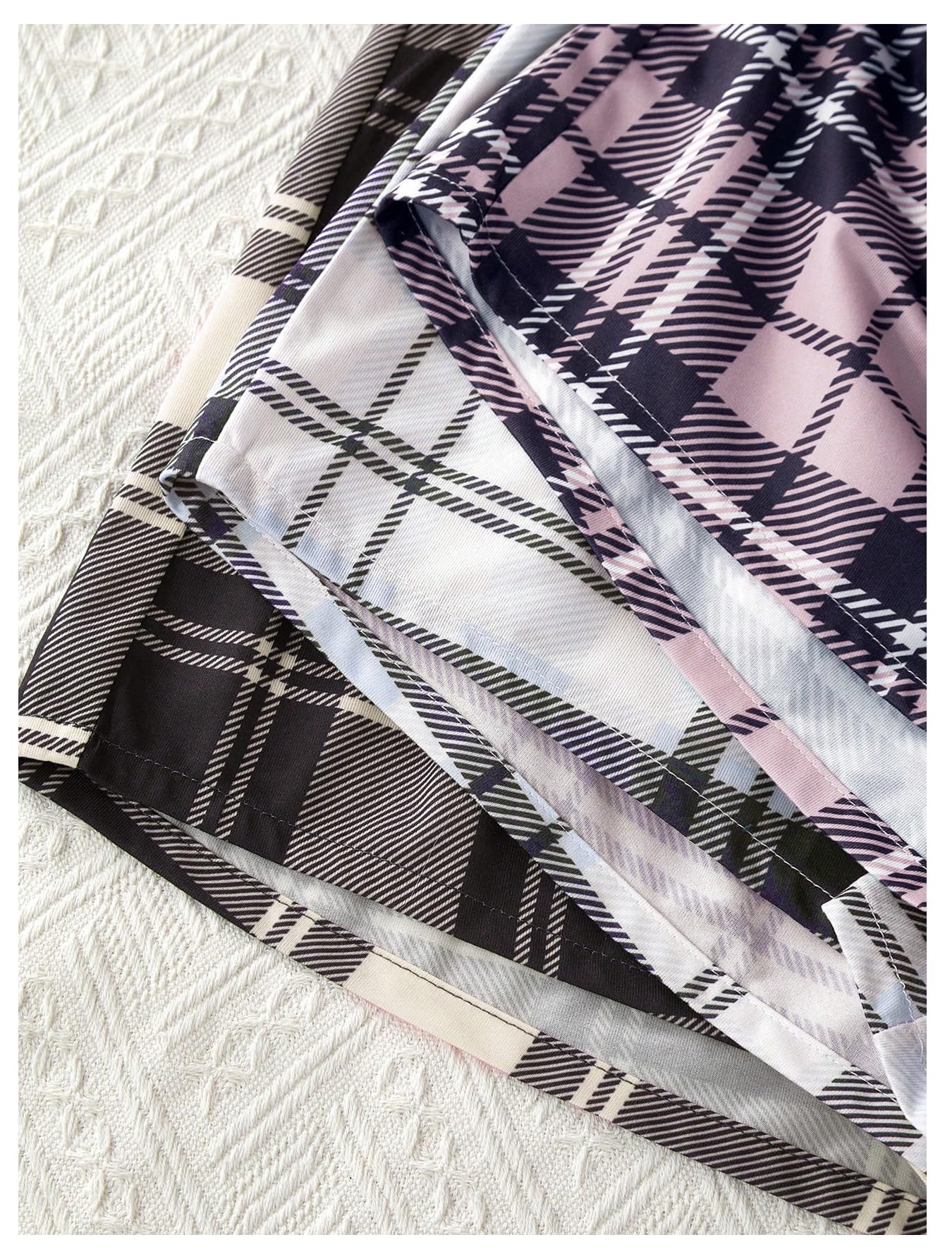 GORGLITTER Women's 3 Piece Plaid Pajama Shorts Elastic Waist Cute Pj Sleep Lounge Shorts Black White Pink Small
