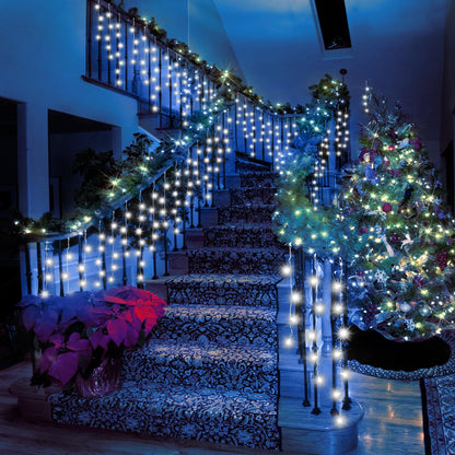 JREWDOIN 131FT Christmas Lights Outdoor 1440 LED Christmas Decorations Waterproof Plug in with 8 Modes & Timer Christmas Lights for Roof Party Garden Holiday Decor (Cool White)