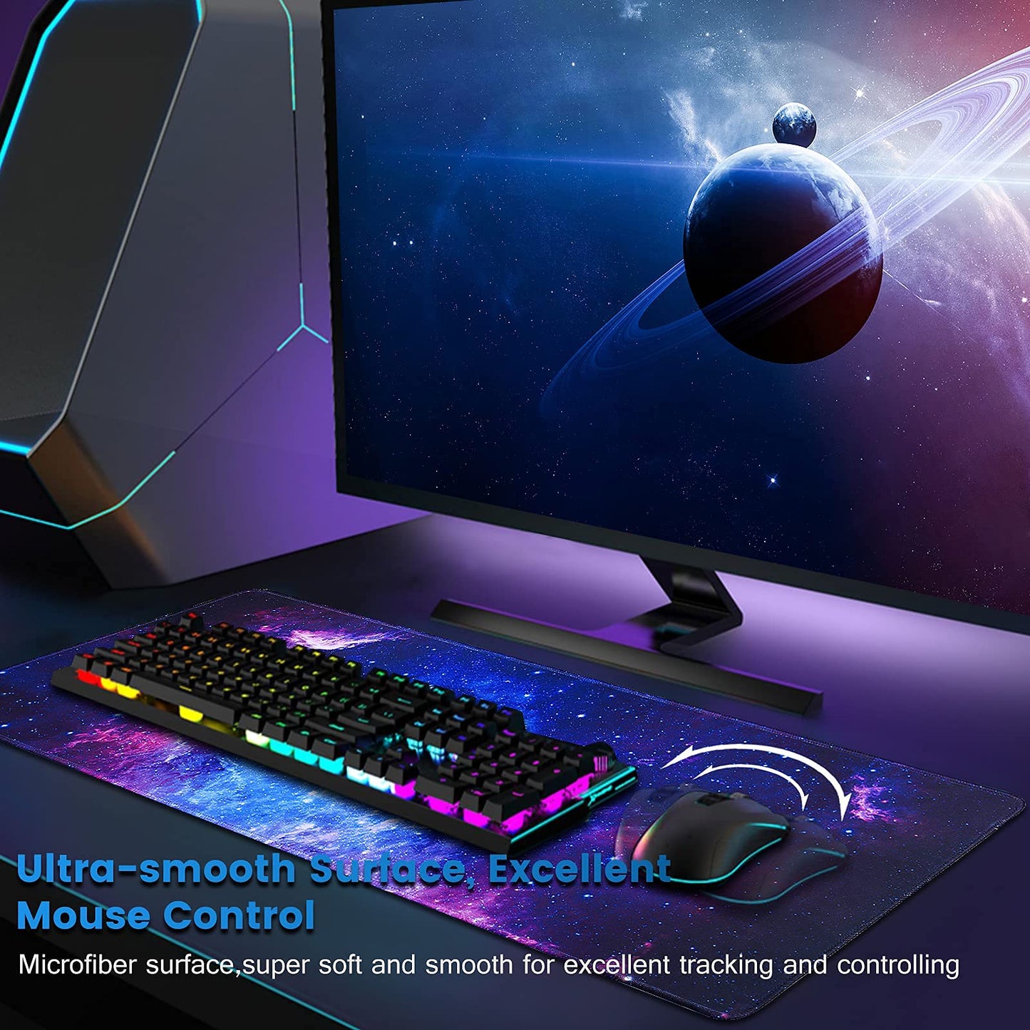 Gaming Mouse Pad, Large Mouse Pad XL 31. 5x11.8in, Big Extended Computer Keyboard Mouse Mat Desk Pad for Laptop with Stitched Edges, Waterproof Mousepad for Gamer Home&Office