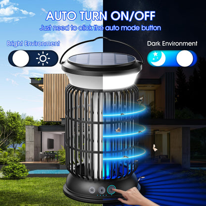 GTERT Solar Bug Zapper Outdoor, Electric Bug Zapper, 6000mAh Rechargeable Mosquito Zapper, Cordless Fly Zapper, 4 Modes Waterproof Insect Zapper for Home Garden Patio Backyard Camping