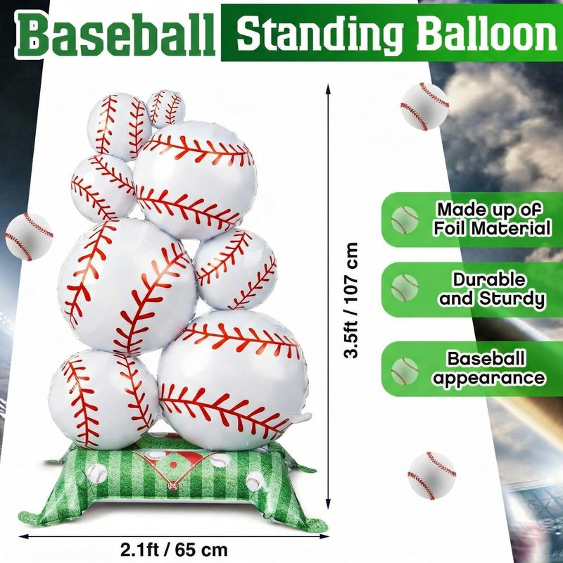 Soulchen 1 Pcs 3.5 ft Giant Self Standing Baseball Foil Balloons for Baseball Birthday Party Decoration Team Celebration Decor Backyard BBQ Sports Themed Party Supplies