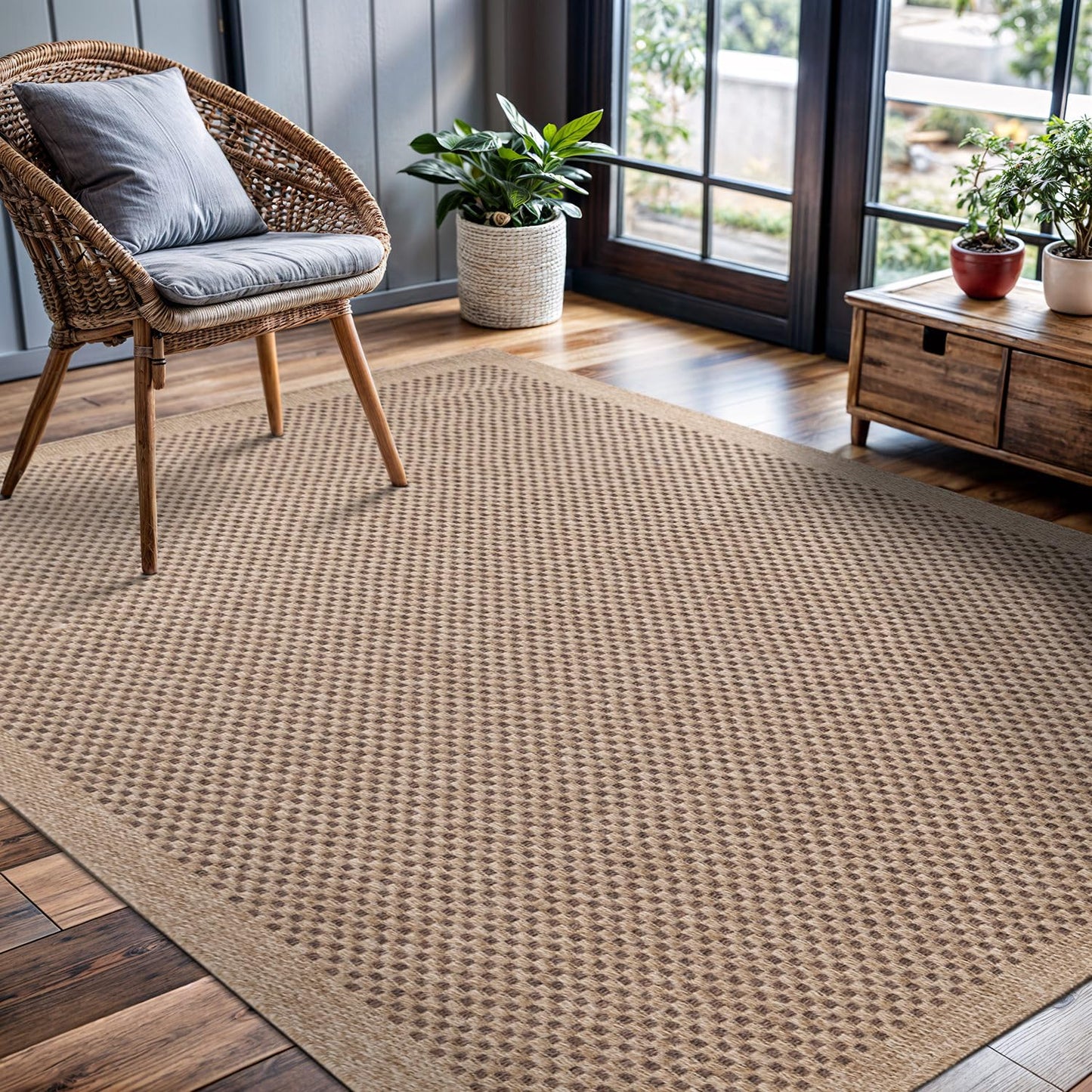 CAMILSON Easy Jute Rug 6x9, Indoor Outdoor Natural Color Fiber Area Rugs for Living Room Patio and Kitchen Rug, Sisal Boho Woven Design, Easy-Cleaning, Washable Outside Carpet Alfombras para(6 x 9)