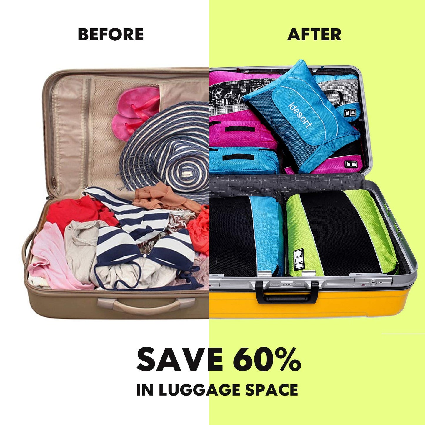 Packing Cubes Luggage Bags Organizer Durable Travel Accessories With Clothing Label, 8 Set - Rose/Blue, OneSize