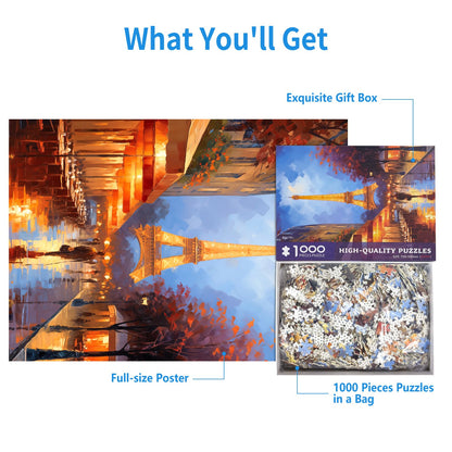 1000 Piece Puzzle for Adults Paris Tower Jigsaw Puzzles 1000 Pieces Eiffel Tower Puzzle for Adults Paris Night View Oil Painting 1000 Piece Jigsaw Puzzles Challenging Gift for Teens Seniors