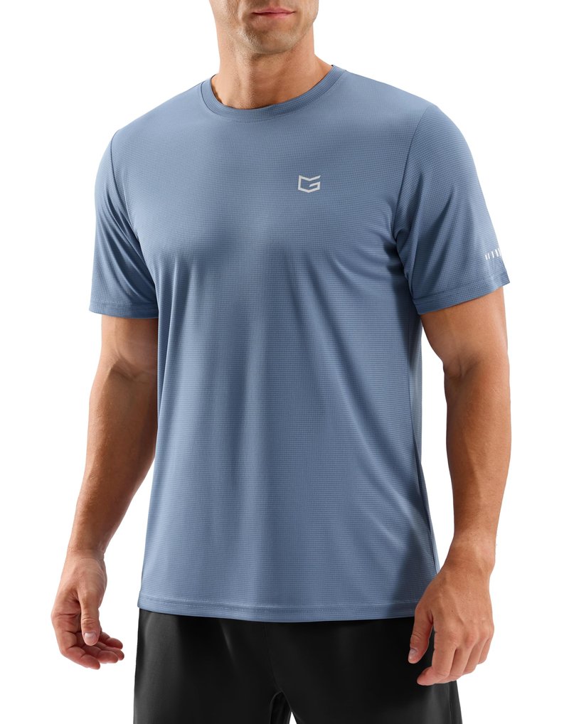 Men's Workout Breathable T-Shirts Dry Fit UPF 50+ Sun Shirts Quick Dry Cooling Tee for Athletic, Running, Hiking (Slate Blue, L)