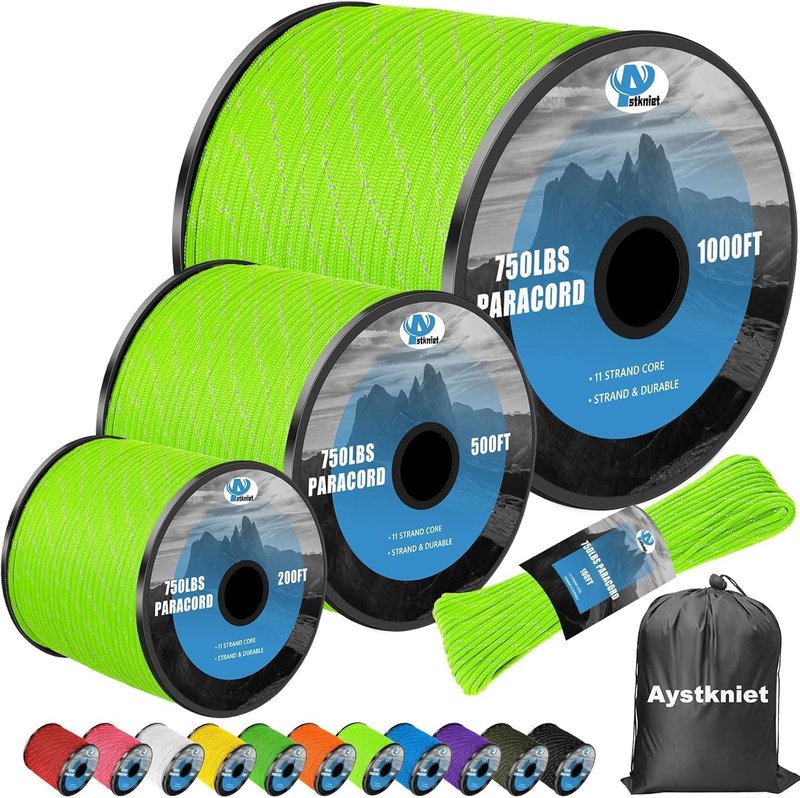 Reflective Paracord Rope - 750lb Strength | 100', 200', 500', 1000' Lengths, 4mm 11-Strand for Camping & Hammocks