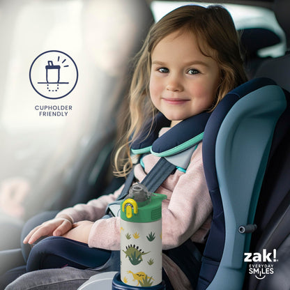 Zak Designs Disney Frozen Sage Kids Water Bottle For School or Travel, 14oz Stainless Steel Water Bottle With Straw, Handle, and Leak-Proof, Pop-Up Spout Cover (Anna & Elsa)