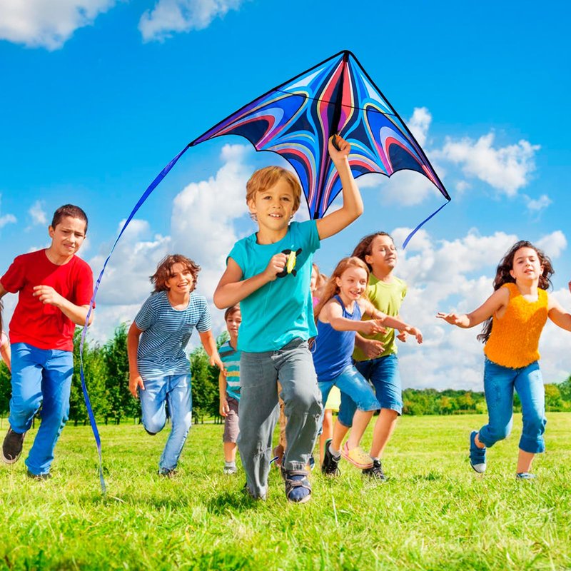 SGftre Blue Large Delta Kites Flying Toys Easy to Fly，Huge Kite for Kids and Adults，Comes with 328ft String Kites Handle，Beach Kite Family Outdoor Toy (Power Triancle-Blue)