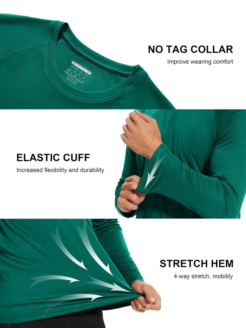 MAGCOMSEN Men's Athletic Long Sleeve Rashguard for Hiking & Climbing - Emerald Green