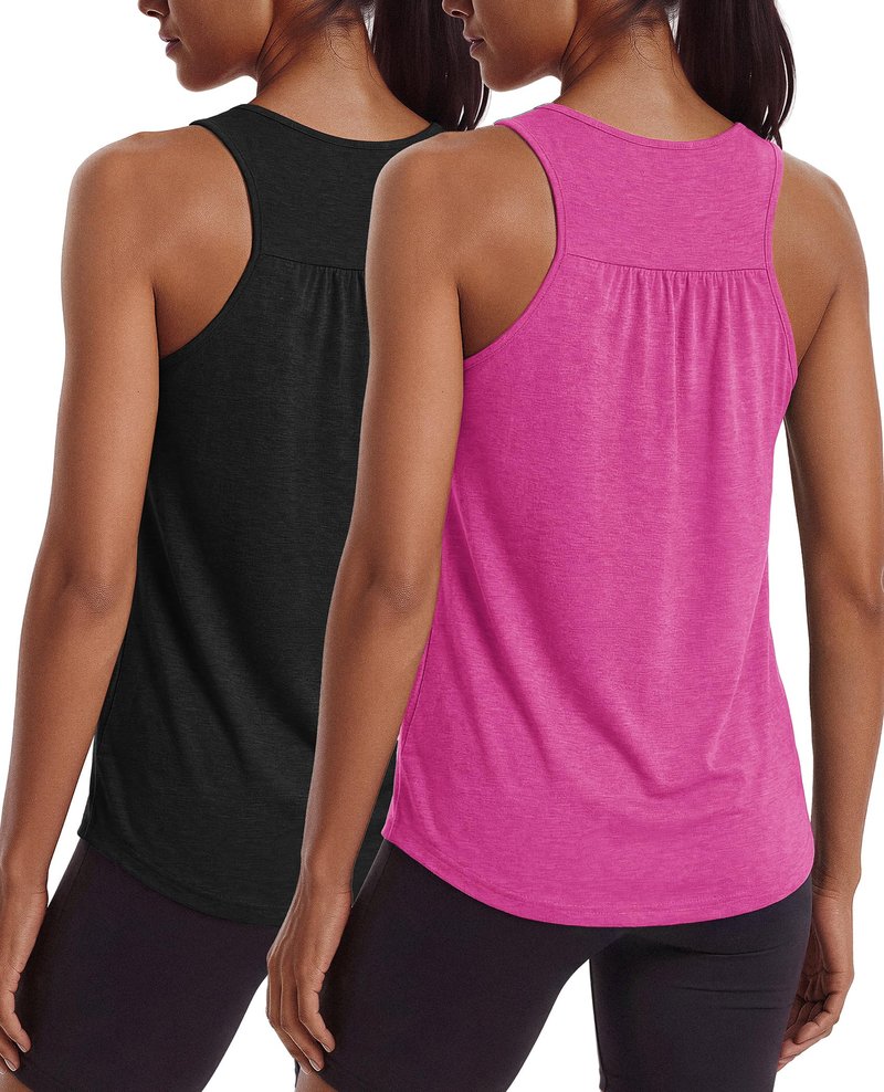 PINSPARK Workout Tank Tops for Women Sleeveless Yoga Gym Tops Racerback Stretchy Athletic Running Tennis Sport Shirts Trendy,Black/Hot Pink S
