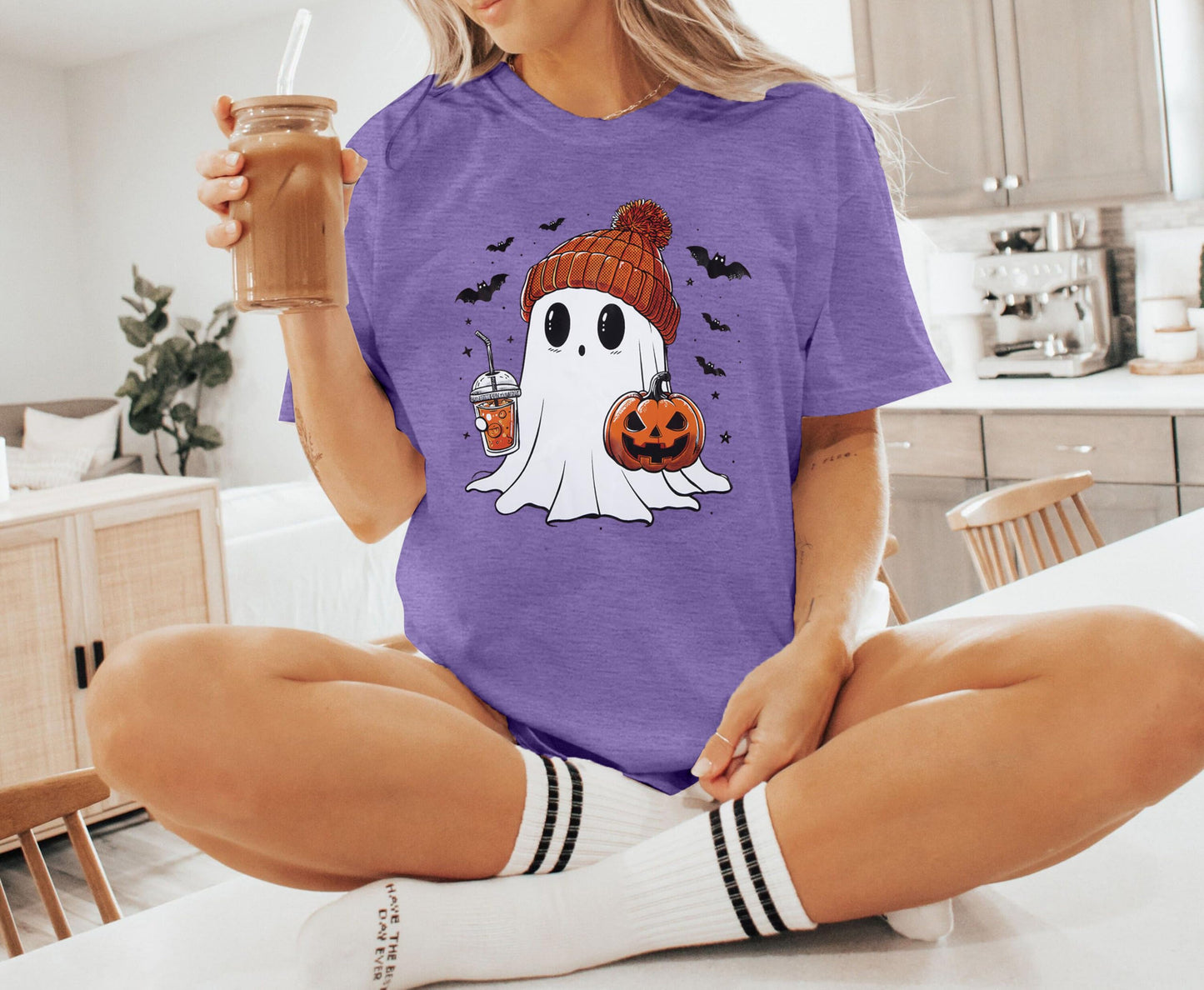 Halloween Shirts for Women Cute Ghost Shirt Fall Pumpkin Tshirt Coffee Lover Graphic Tees Casual Short Sleeve Tops