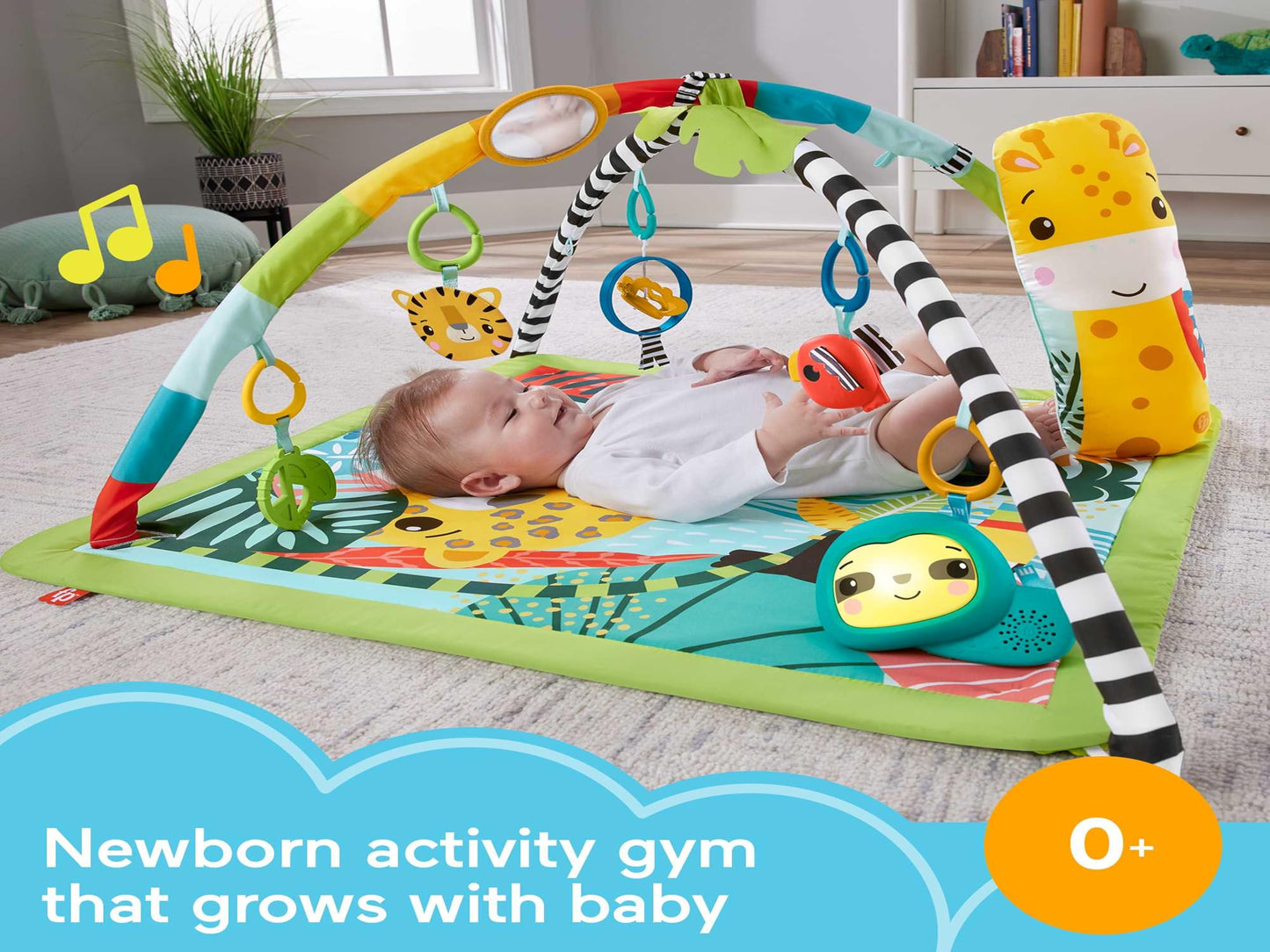 Fisher-Price 3-In-1 Rainforest Sensory Gym & Baby Play Mat | Baby Play Gym Mat for Newborn to Toddler with Light Up Musical Sloth, Toys and Comfy Jungle Gym Playmat Toys | Playmats & Floor Gyms, HJW08